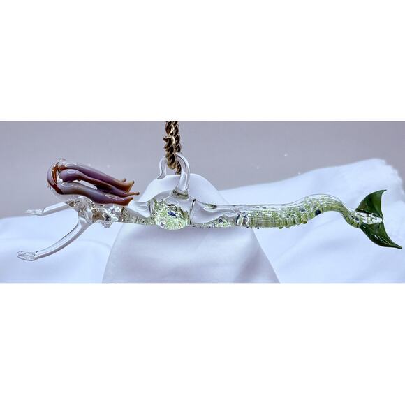 Art Glass Mermaid Ornament Hand Blown Sculpture Hanging Long Hair Swimming - Picture 10 of 11